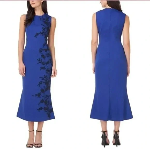 NWT JS Collection Blue Beaded Evening Cocktail Dress Size 12 - Picture 7 of 15